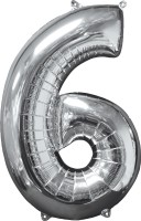 Folienballon Zahl 6 Silber 66cm