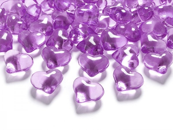 30 corazones de cristal espolvoreado lila