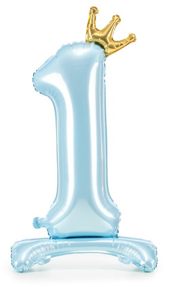 Ballon aluminium sur pied chiffre 1 bleu bébé
