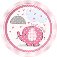 8 talerzy papierowych elephant baby party różowe 23cm