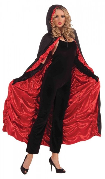 Cape Lady Dracula en noir et rouge froncé