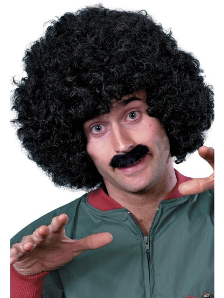 80-tals Afro herrperuk med mustasch svart
