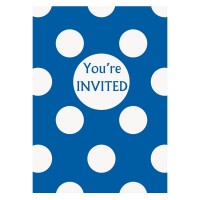 Preview: 8 invitation cards Tiana Royal blue dotted