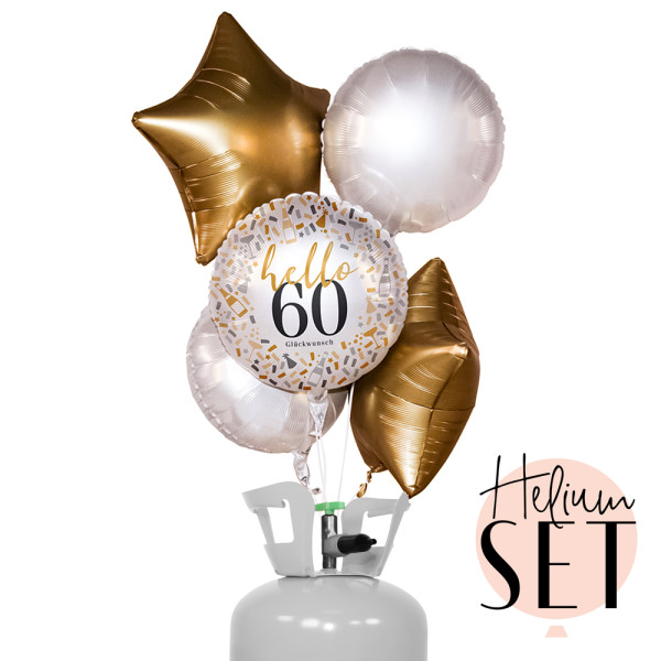 Hello 60 - Ballonbouquet-Set mit Heliumbehälter