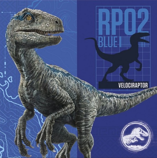 20 serwetek Jurassic World niebieskich 33cm