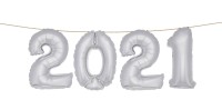 Widok: Zestaw balonów foliowych 2021 w kolorze srebrnym
