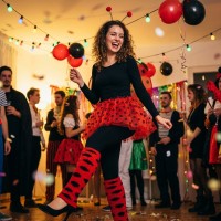 Marienkäfer Beinstulpen Plüsch rot-schwarz gepunktet für Damen