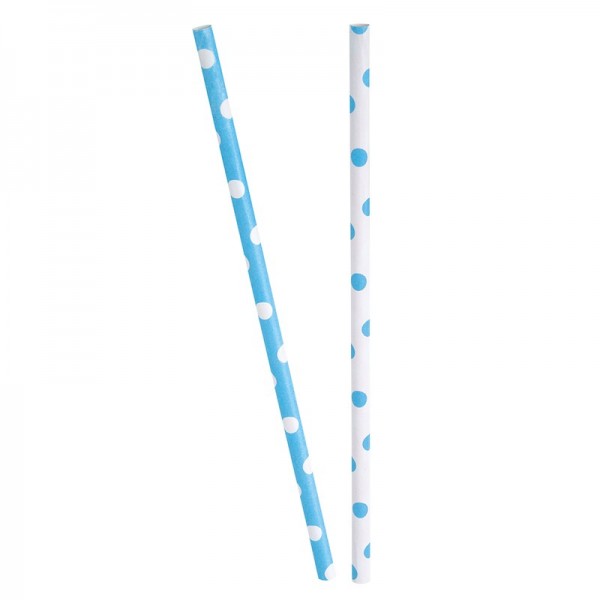 Paquet de 10 pailles en papier à pois bleu blanc 2