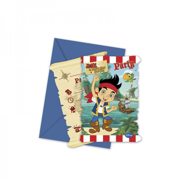 6 tarjetas de invitación a la fiesta del Capitán Jake Neverland de 14 x 9 cm