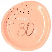 8 Rosy Blush 80th Birthday Pappteller 23cm