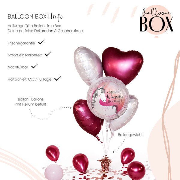 Heliumballon in der Box Schulstart Einhorn 3