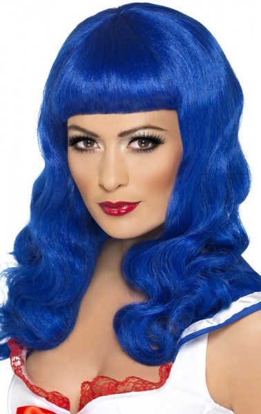 Blue ladies straight hair wig