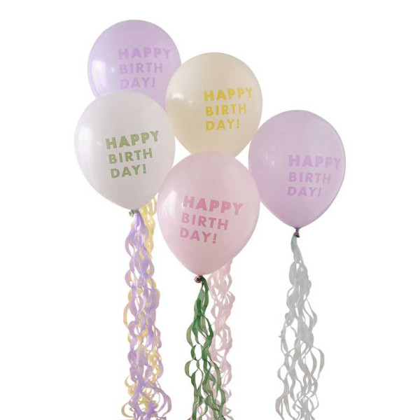 5 fødselsdagsballoner Bella pastel 30cm
