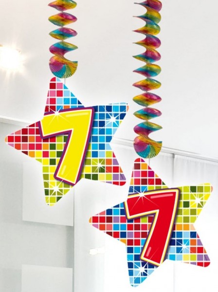 2 Groovy 7th Birthday spiral hangers 75cm