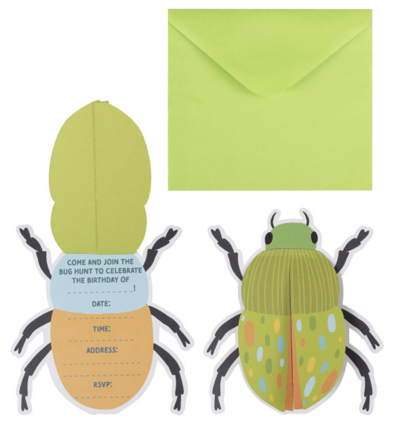 5 tarjetas de invitación desfile de escarabajos coloridos