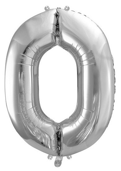 Folieballon nummer 0 metallic zilver 86cm