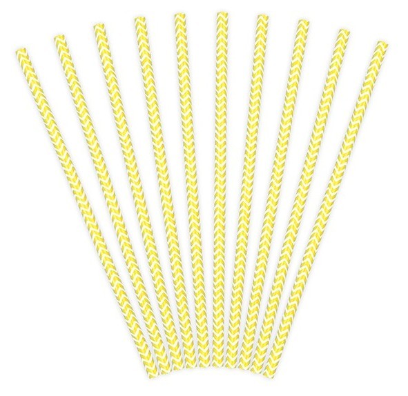 10 pailles en papier zigzag jaune 19,5 cm