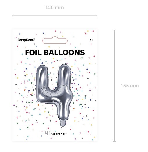 Zahl 4 Folienballon silber 35cm 3