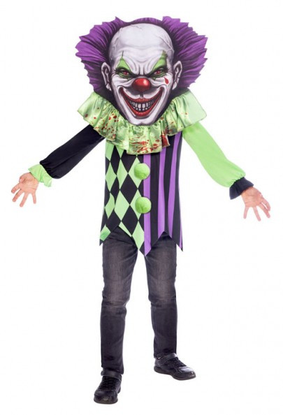Costume da pagliaccio horror con testa XXL per bambini