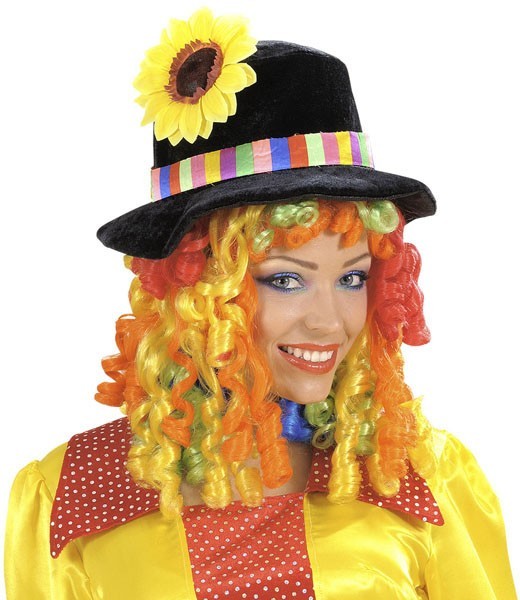 Kolorowa peruka klaunów z kapeluszem