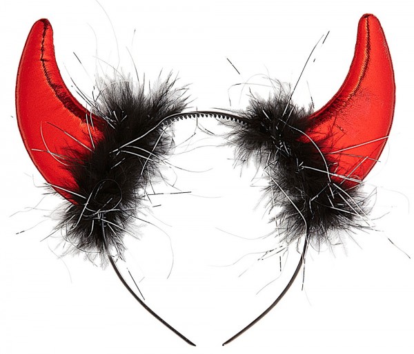 Devil Horns Headband with Feathers and Tinsel
