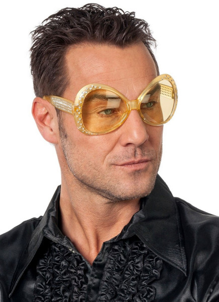 Goldfarbene Disco Steinchen Brille