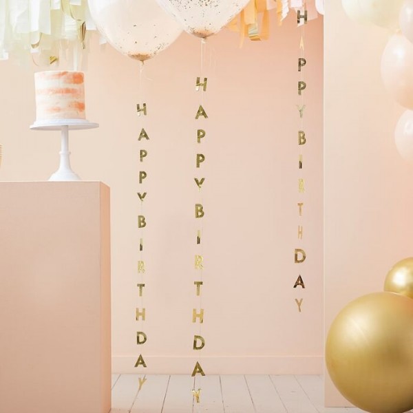 5 colgantes de globos de feliz cumpleaños dorados 1m