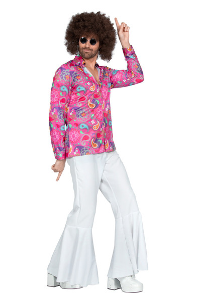 Camisa hippie de los 70 para hombre rosa