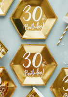 Oversigt: 6 glansede 30-års fødselsdagsplader 20x17cm