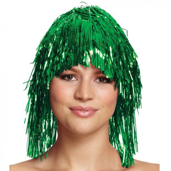 Green tinsel disco wig