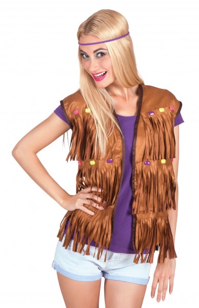 Chaleco con flecos hippie en marrón para mujer