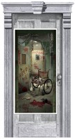 Plakat na drzwi ze strasznego psychiatrycznego domu 1,65m x 85 cm