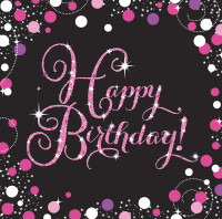 16 tovagliloli Happy Birthday rosa e nero