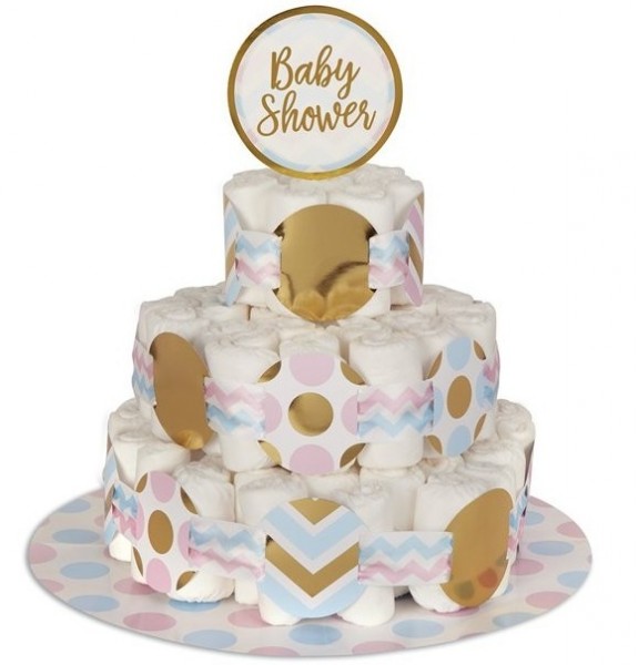 Zestaw do dekoracji tortu na pieluchy Baby Shower złoto-pastelowy
