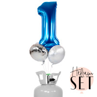 Vorschau: XXL Zahl 1 Blau Ballonbouquet-Set mit Heliumbehälter