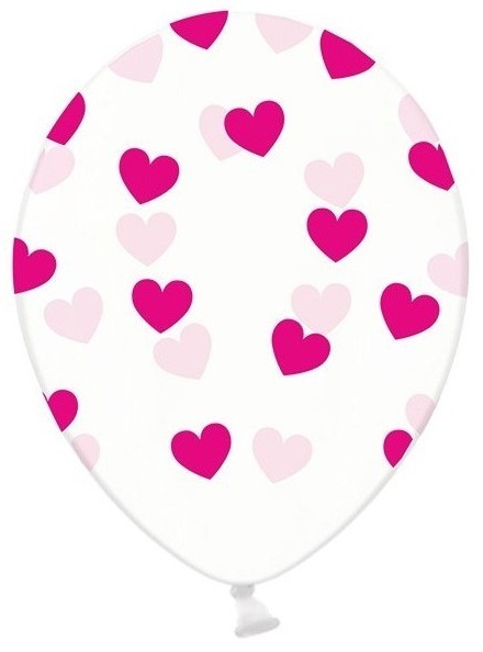 6 przezroczystych balonów Pink Hearts 30cm