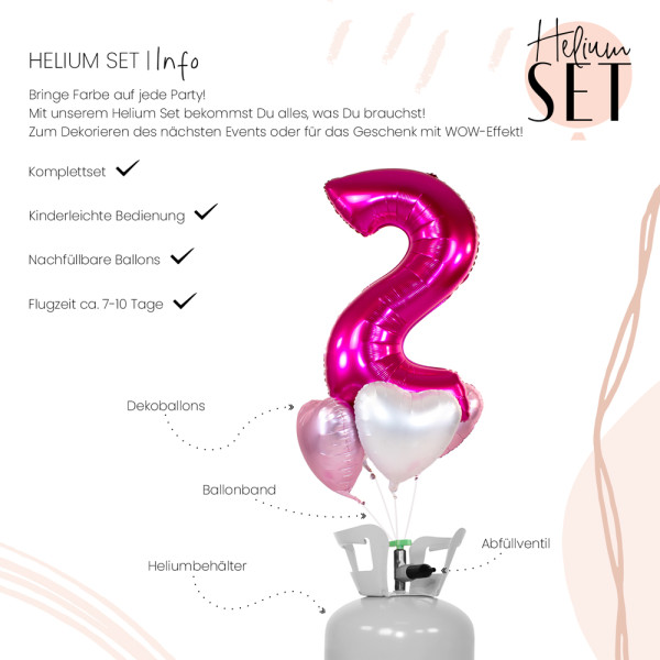 XXL Zahl 2 Pink Ballonbouquet-Set mit Heliumbehälter 3