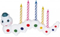 Funny caterpillar candlestick with 7 colorful cake candles