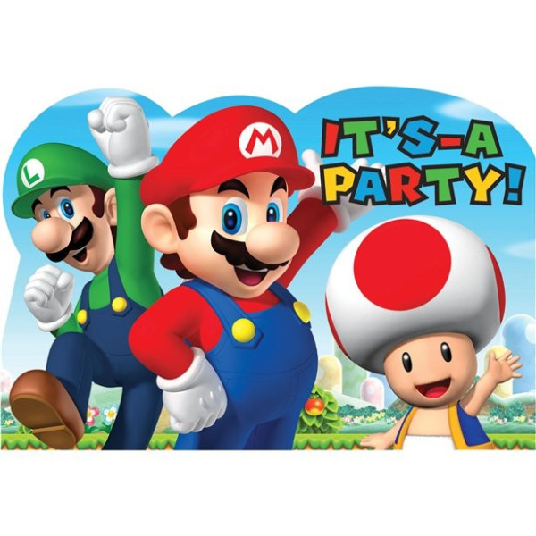 8 tarjetas de invitación de Super Mario