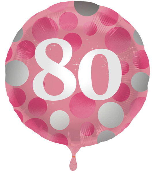 80ste verjaardag glanzende roze folieballon 45cm