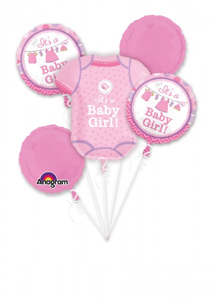 5 Folienballons im rosa Babyparty-Design