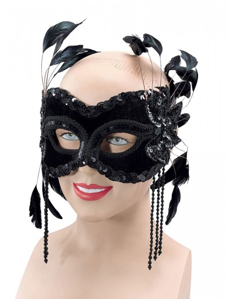 Deluxe eye mask with black feathers