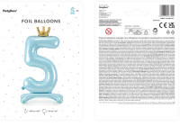 Aperçu: Ballon aluminium sur pied chiffre 5 bleu bébé