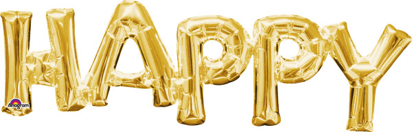 Foil balloon lettering Happy in gold 76x25cm