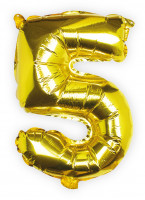 Anteprima: Palloncino foil numero 5 dorato 40 cm