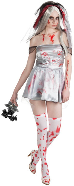 Disfraz de novia zombie manchado de sangre con velo