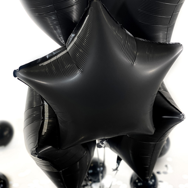 5 Heliumballons in der Box matte Black Stars