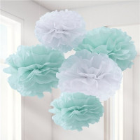 Preview: 5 mint turquoise Oh Baby pompoms 33cm