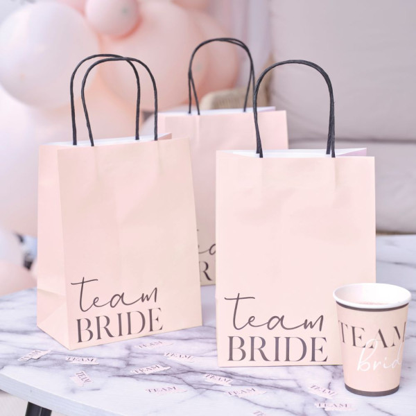 Różowo-czarne torby papierowe Team Bride