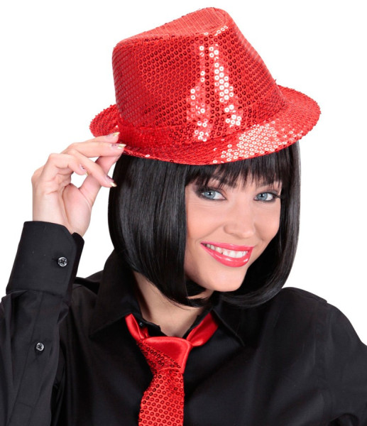 Czerwony cekinowy kapelusz fedora 3